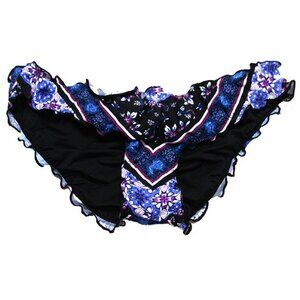 Women’s Mermaid Ruffled Bikini Bottom, Floral Print, Black Multi, XS